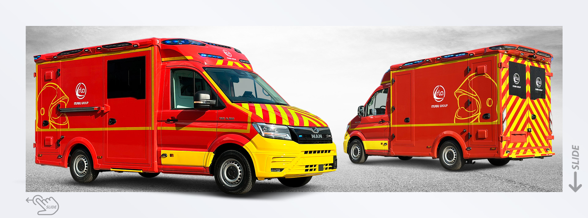 Type C / Type B EN 1789 Ambulance, Chassis-Cab plus Compact Box Red Firefighter